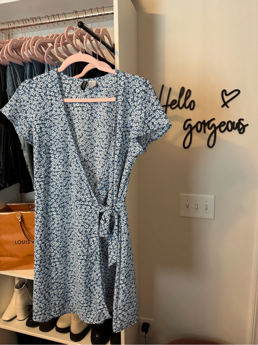 Divided Blue Floral Wrap Midi Dress